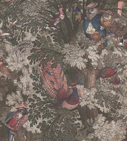 Gentlemen Birds Wallpaper by Brand McKenzie Oak