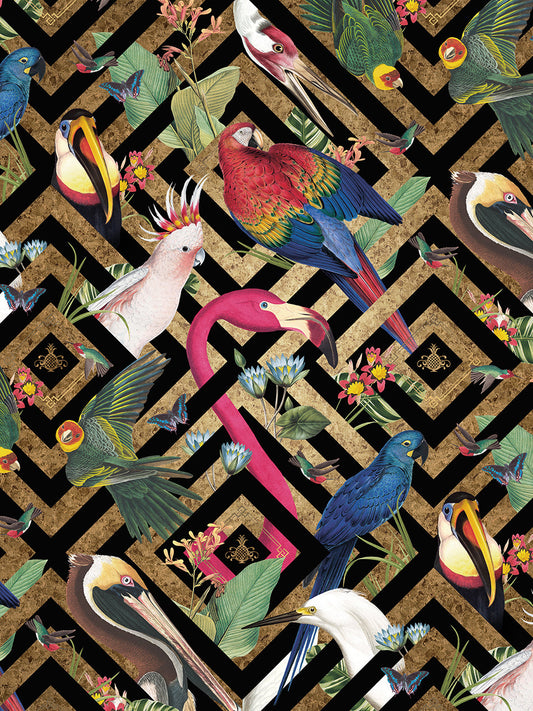 Geometric Aviary Gold Leaf Wallpaper by Divine Savages in Gold Leaf, pattern swatch