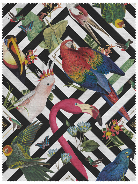 Geometric Aviary Linen Fabric by Divine Savages in Geometric Aviary, pattern swatch