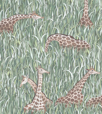 Giraffes Wallpaper by Josephine Munsey Aqua