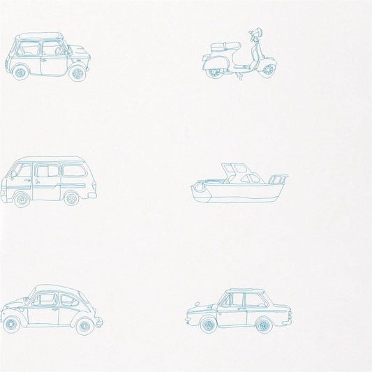 Go Go Retro Aqua and White wallpaper by Harlequin