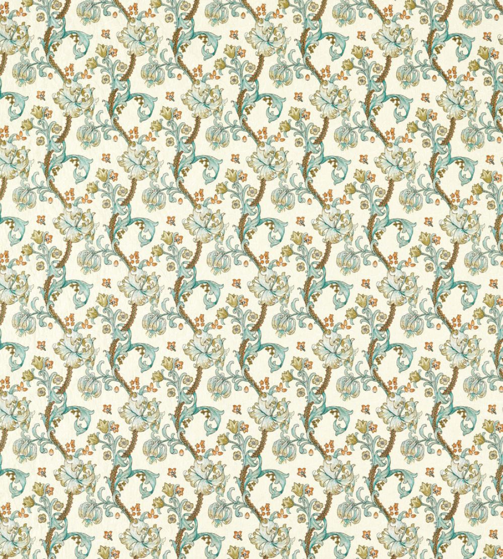 Golden Lily Embroidery Fabric by Clarke & Clarke Linen/Teal
