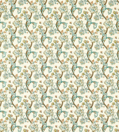 Golden Lily Embroidery Fabric by Clarke & Clarke Linen/Teal