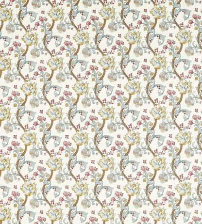 Golden Lily Embroidery Fabric by Clarke & Clarke Plum/Denim