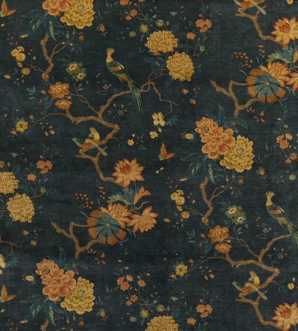 Oriental Bird Velvet Fabric by GP & J Baker Teal