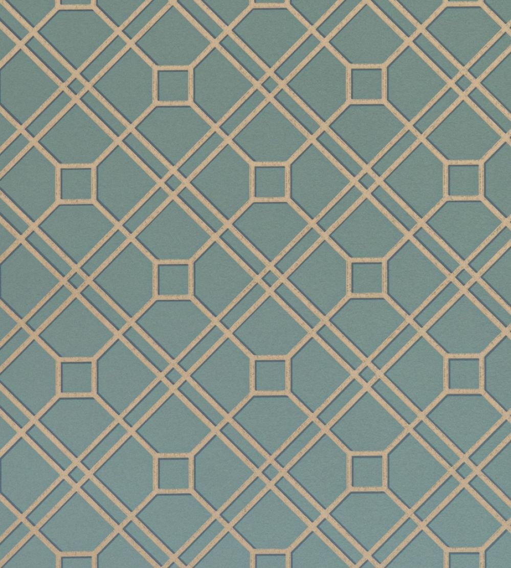Langdale Trellis Wallpaper by GP & J Baker Teal/Bronze