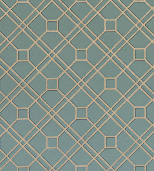 Langdale Trellis Wallpaper by GP & J Baker Teal/Bronze