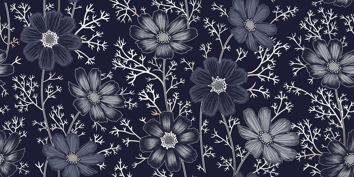 Grand Flowers Blue mural by Rebel Walls