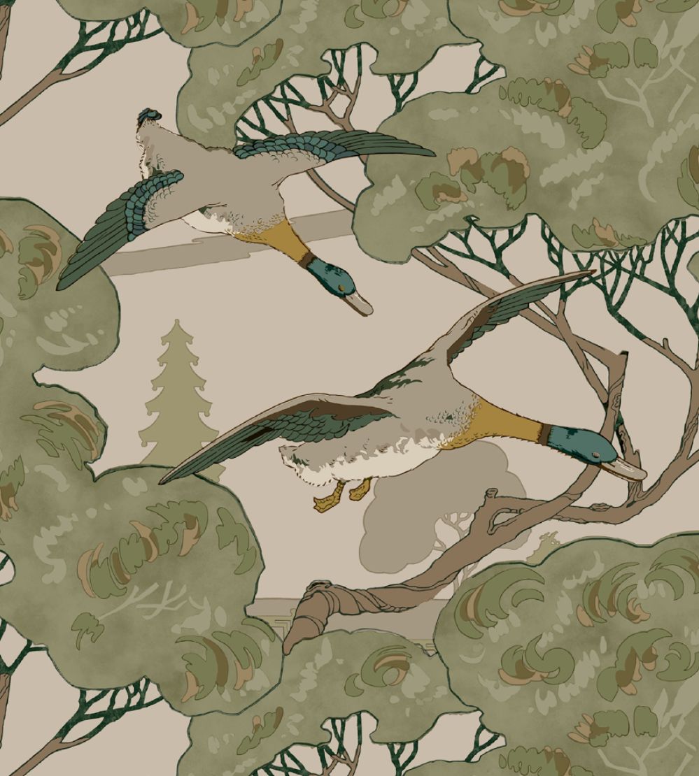 Grand Flying Duck Wallpaper by Mulberry Home Emerald
