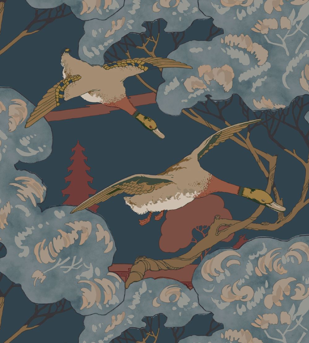 Grand Flying Duck Wallpaper by Mulberry Home Red / Blue