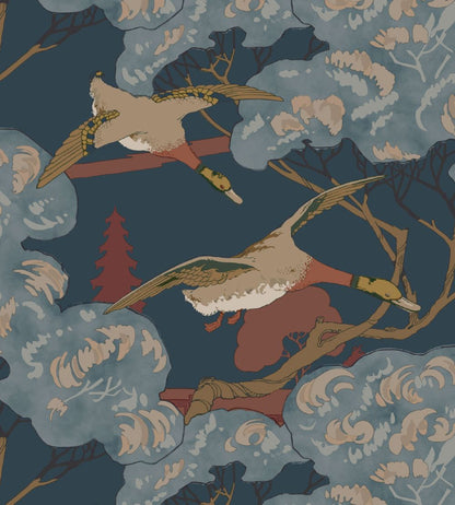 Grand Flying Duck Wallpaper by Mulberry Home Red / Blue