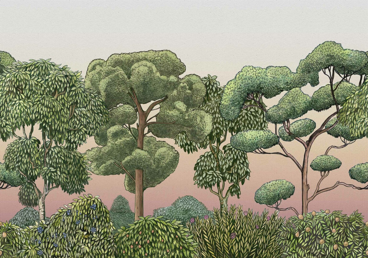 Green Forest mural by Coordonné in Dawn, flat pattern view