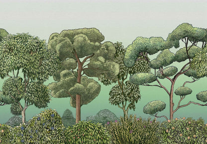 Green Forest mural by Coordonné in Dew, flat pattern view