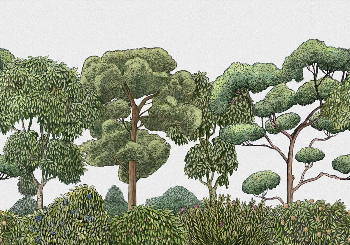 Green Forest mural by Coordonné in Natural, flat pattern view