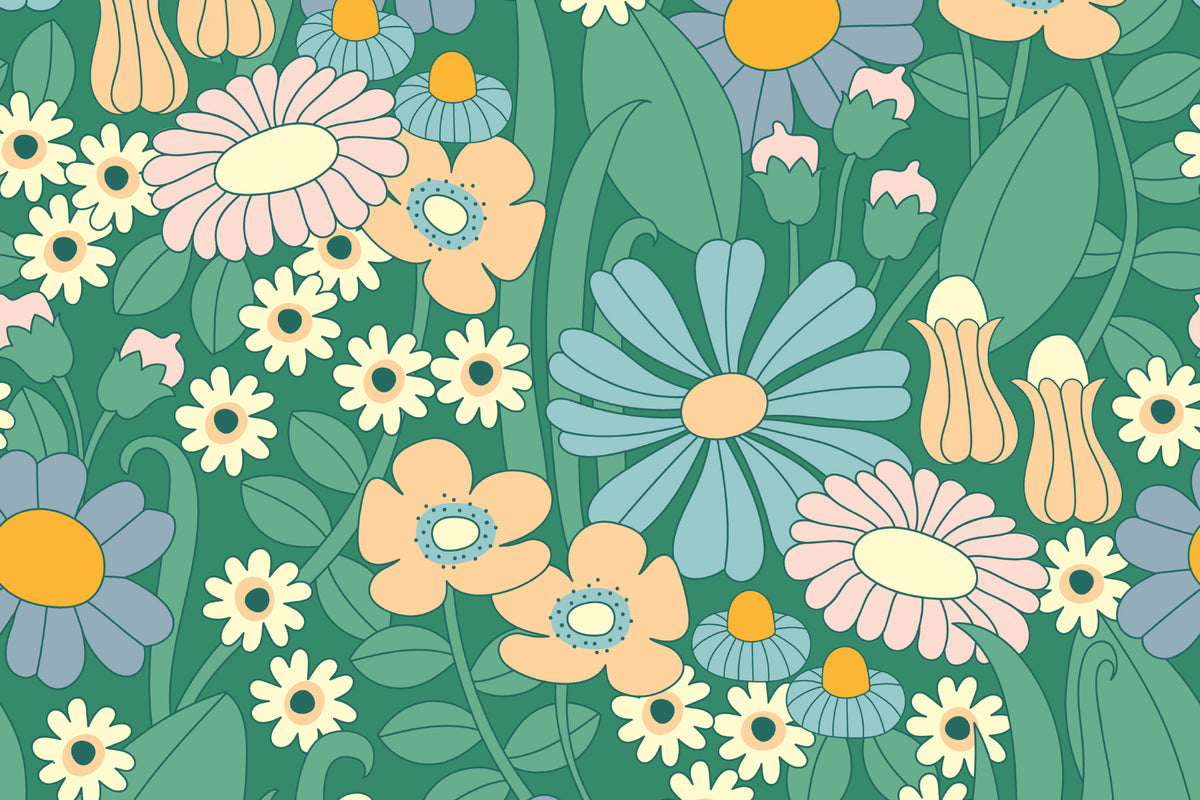 Groovy Meadow Green mural by Hovia