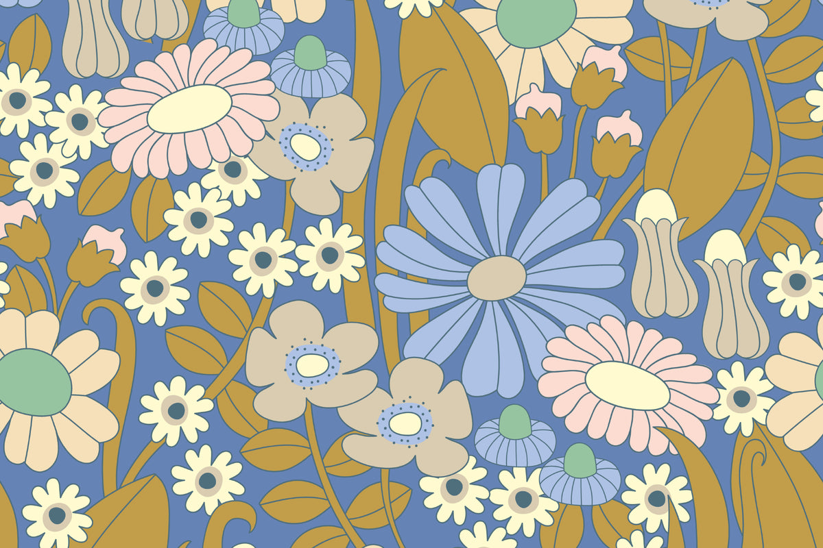 Groovy Meadow Blue mural by Hovia