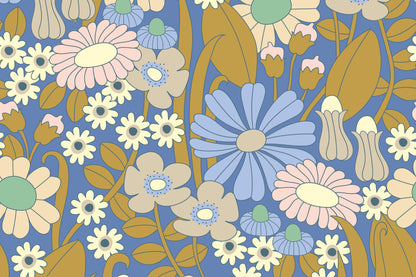 Groovy Meadow Blue mural by Hovia