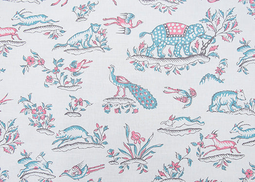Gujarat Safari Fabric by Titley & Marr in Rose and Ocean