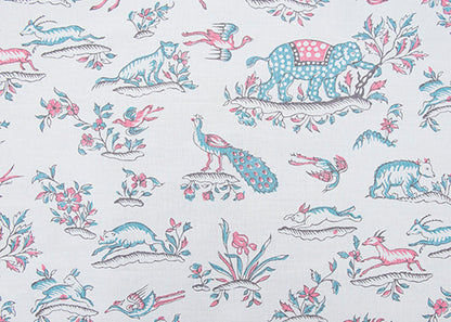 Gujarat Safari Fabric by Titley & Marr in Rose and Ocean