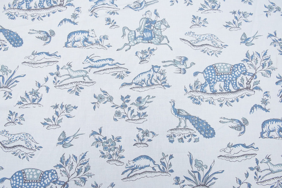 Gujarat Safari Fabric by Titley & Marr in Sky Grey and Prussian