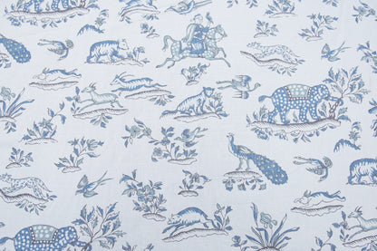 Gujarat Safari Fabric by Titley & Marr in Sky Grey and Prussian