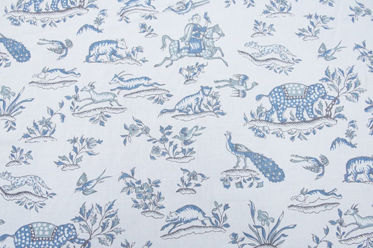 Gujarat Safari Fabric by Titley & Marr in Sky Grey and Prussian