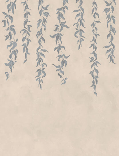 Hanging Leaves Blue mural by Rebel Walls