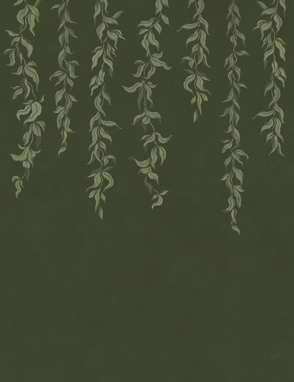 Hanging Leaves Dark Green mural by Rebel Walls