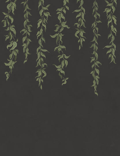Hanging Leaves Graphite mural by Rebel Walls