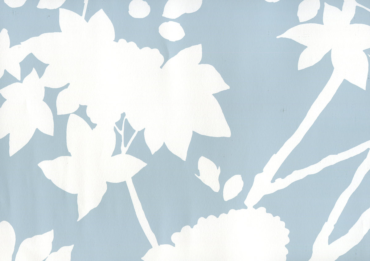 Happy Garden Background Windsor Blue on White wallpaper by Quadrille