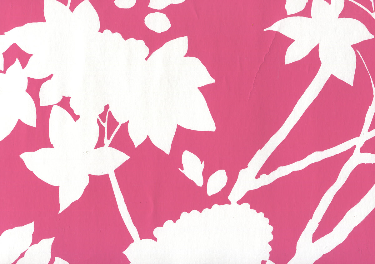 Happy Garden Background Magenta on White wallpaper by Quadrille