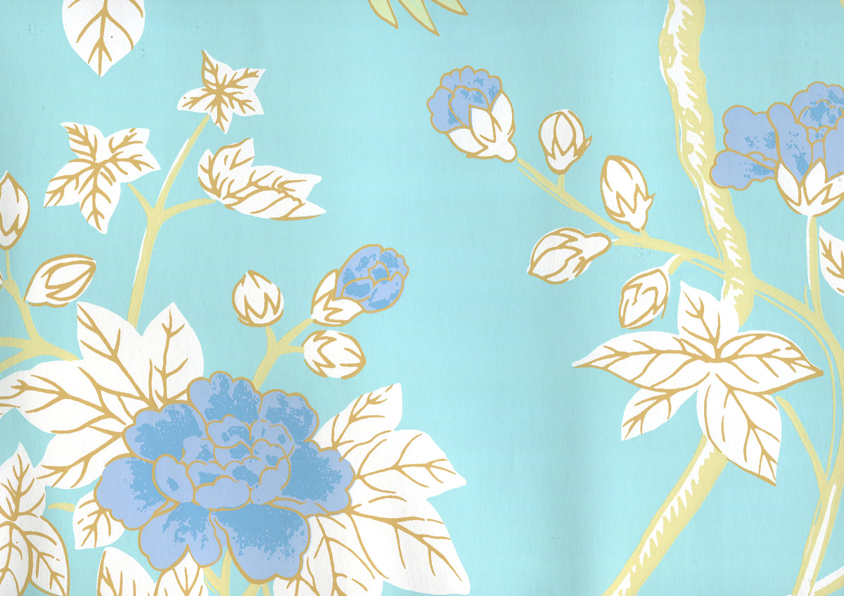 Happy Garden Turquoise on White wallpaper by Quadrille
