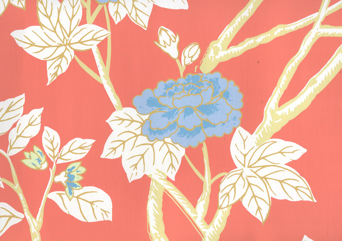 Happy Garden Rust Orange on White wallpaper by Quadrille