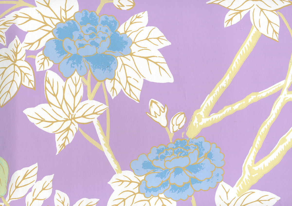 Happy Garden Lavender on White wallpaper by Quadrille