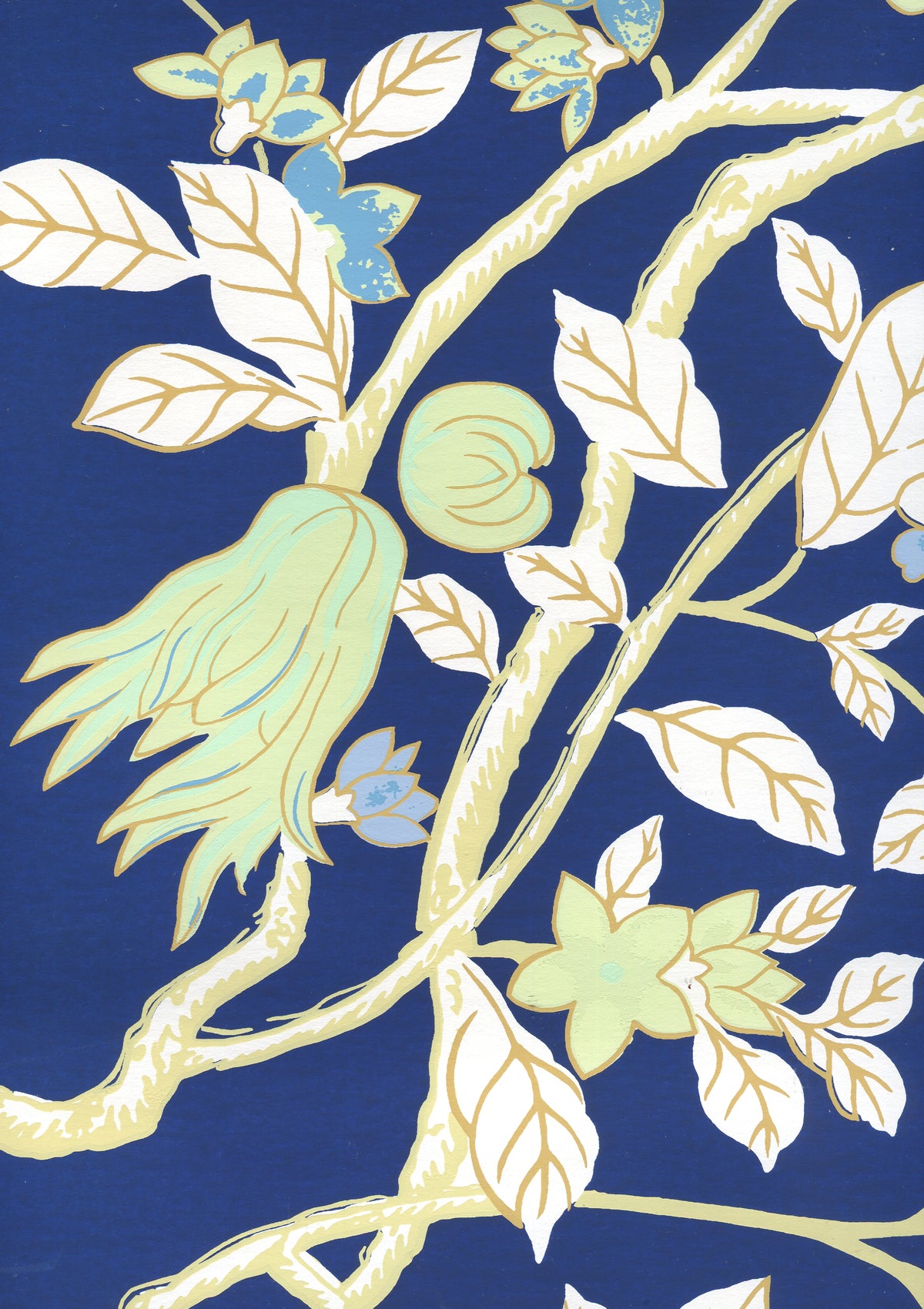 Happy Garden Navy on White wallpaper by Quadrille
