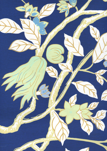 Happy Garden Navy on White wallpaper by Quadrille