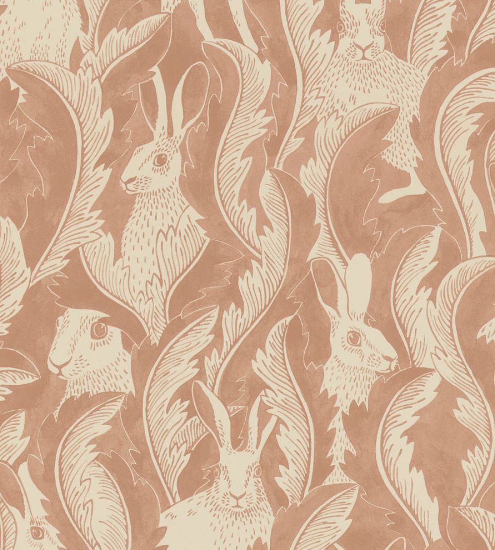 Hares In Hiding Wallpaper by Langelid Von Bromssen Dusty Pink