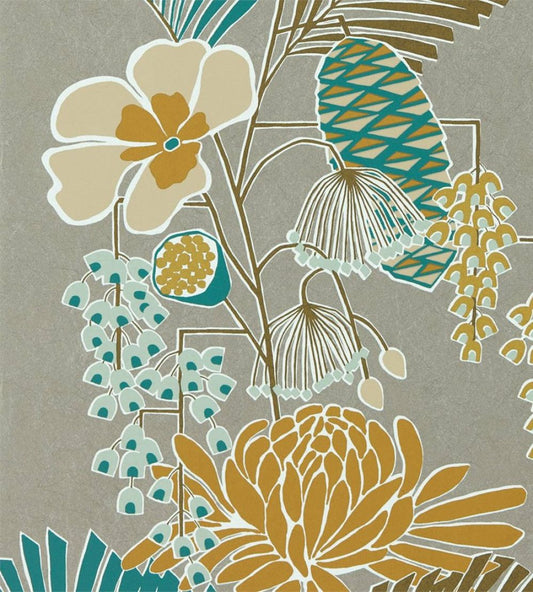 Salon Wallpaper by Harlequin Platinum/Peacock/Seafoam