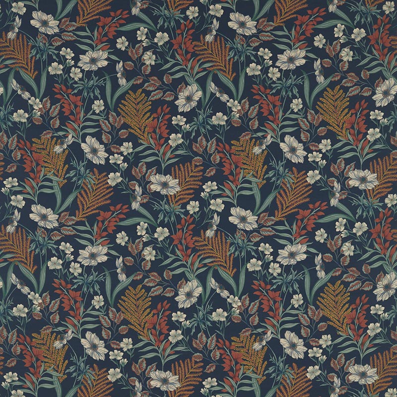 Hazelbury Midnight/Spice linen fabric by Clarke & Clarke