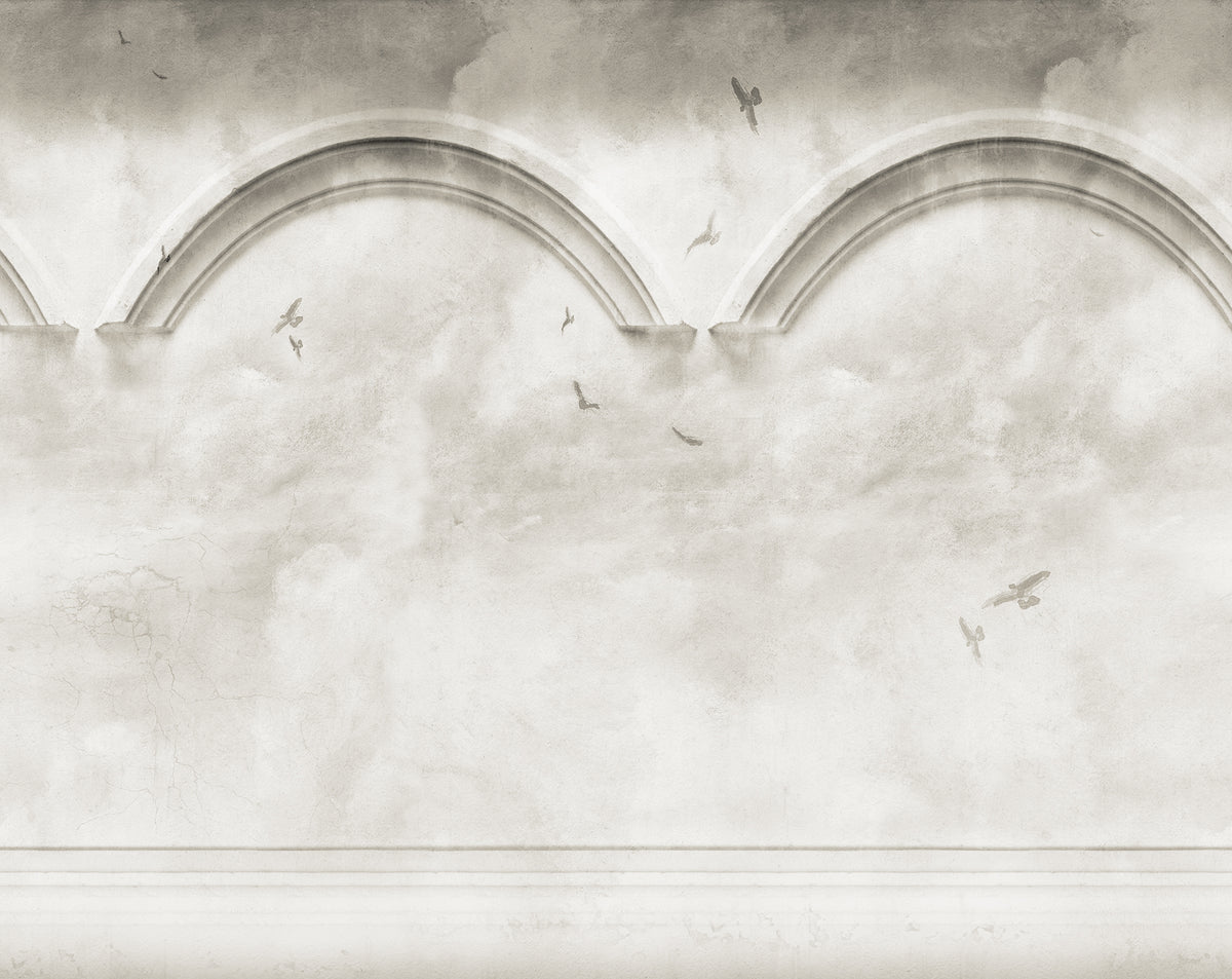 Heavenly Arches Gray mural by Rebel Walls