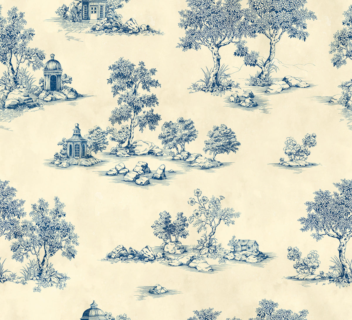 Heirloom Toile Blue mural by Rebel Walls