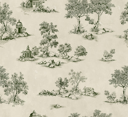 Heirloom Toile Green mural by Rebel Walls