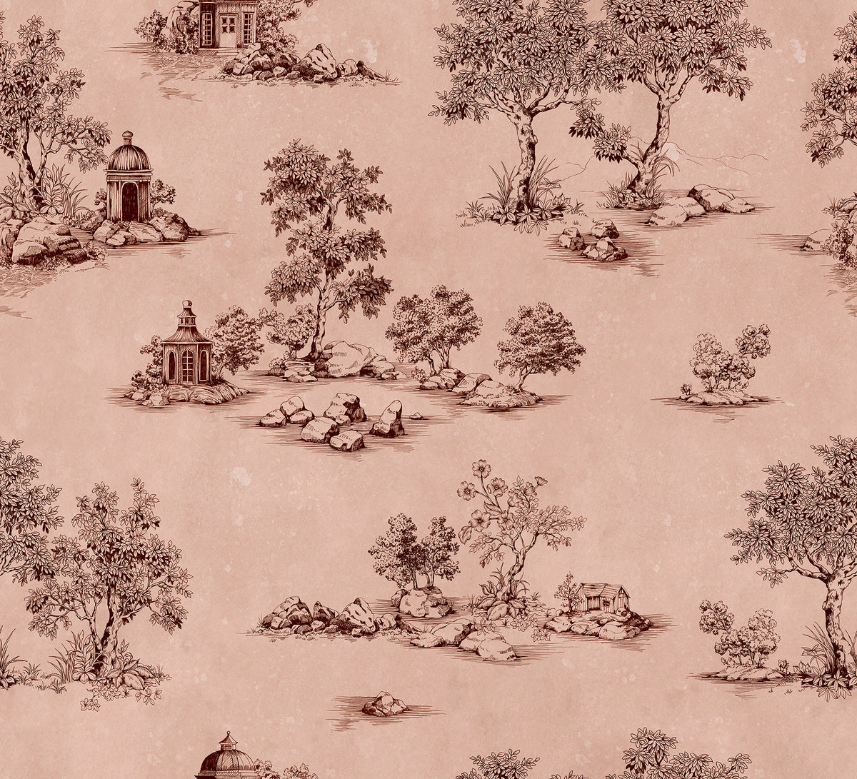 Heirloom Toile Pink mural by Rebel Walls