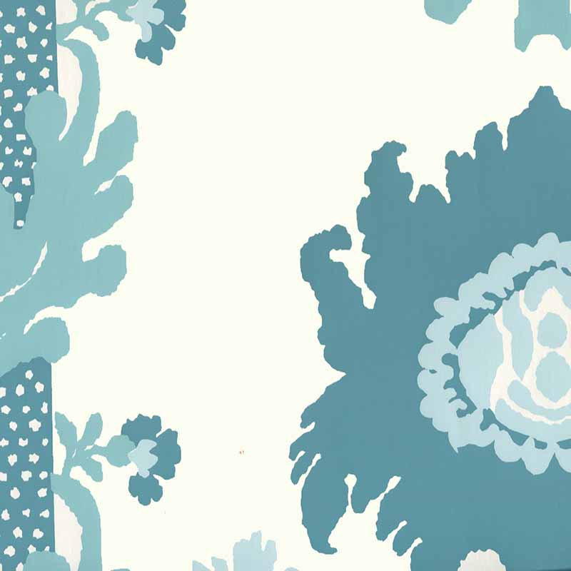 Henriot Floral Turquoise on Almost White wallpaper by Quadrille