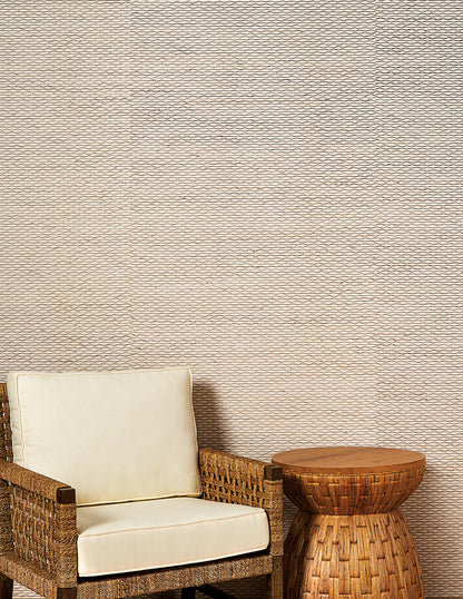High Tide Grasscloth Wallpaper by Phillip Jeffries in Beach Beige, shown installed in a room setting