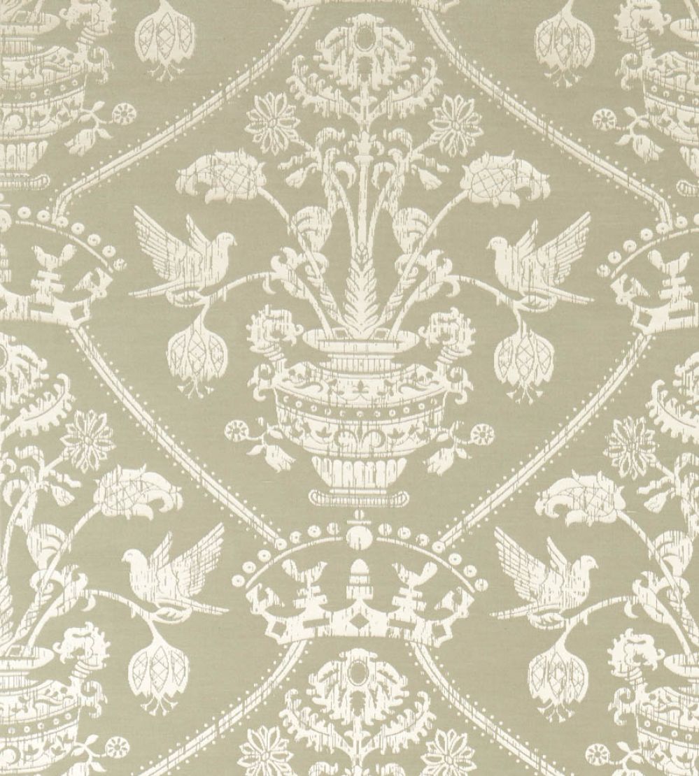 Highgrove Damask Fabric by Sanderson Silver Green