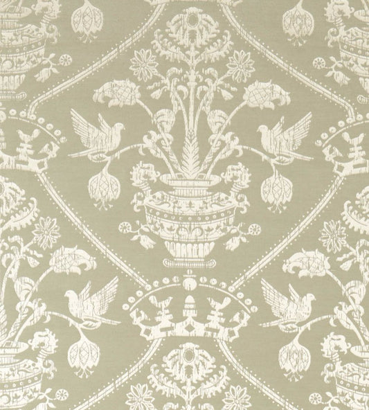 Highgrove Damask Fabric by Sanderson Silver Green