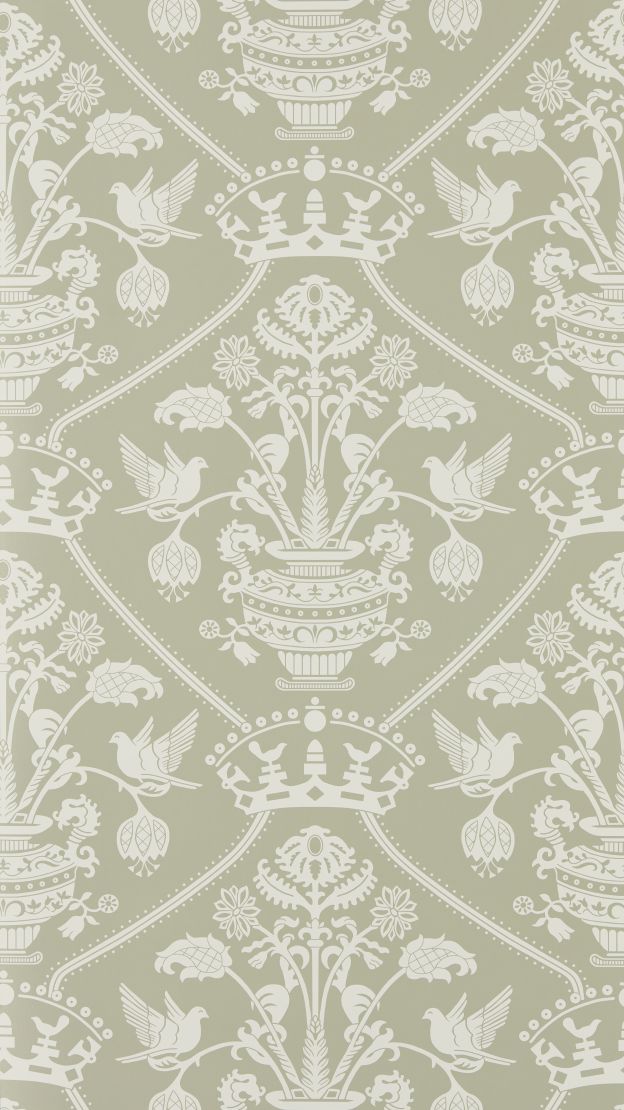 Highgrove Damask Wallpaper by Sanderson Silver Green