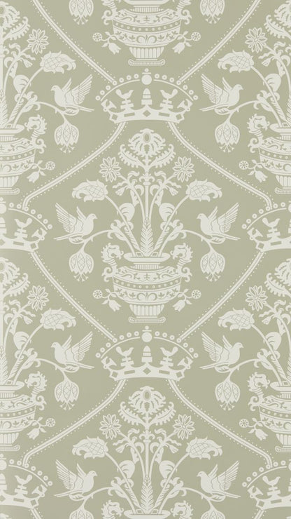 Highgrove Damask Wallpaper by Sanderson Silver Green