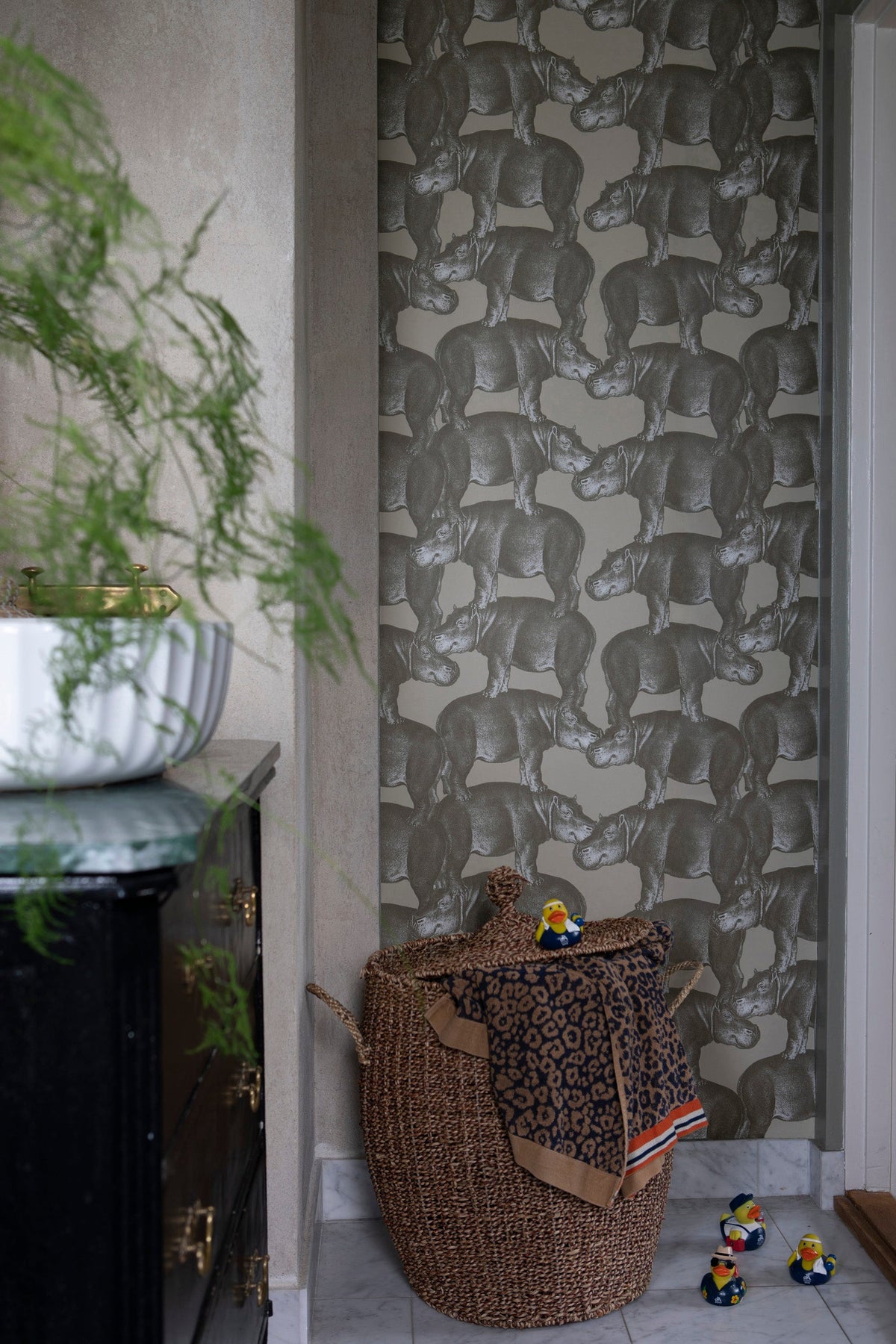 Hippo Wallpaper by Studio Lisa Bengtsson in Beige, room view